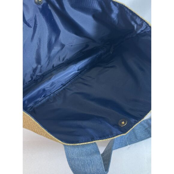 VS Victoria Secret Beach Tote Bag Pool Straw Raffia Woven Beige Blue Logo Boho - Picture 6 of 9